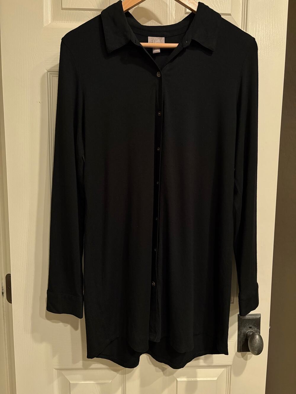 J. JILL Black Stretch Long Sleeve Button Down Top Size Medium Soft Cozy Business
